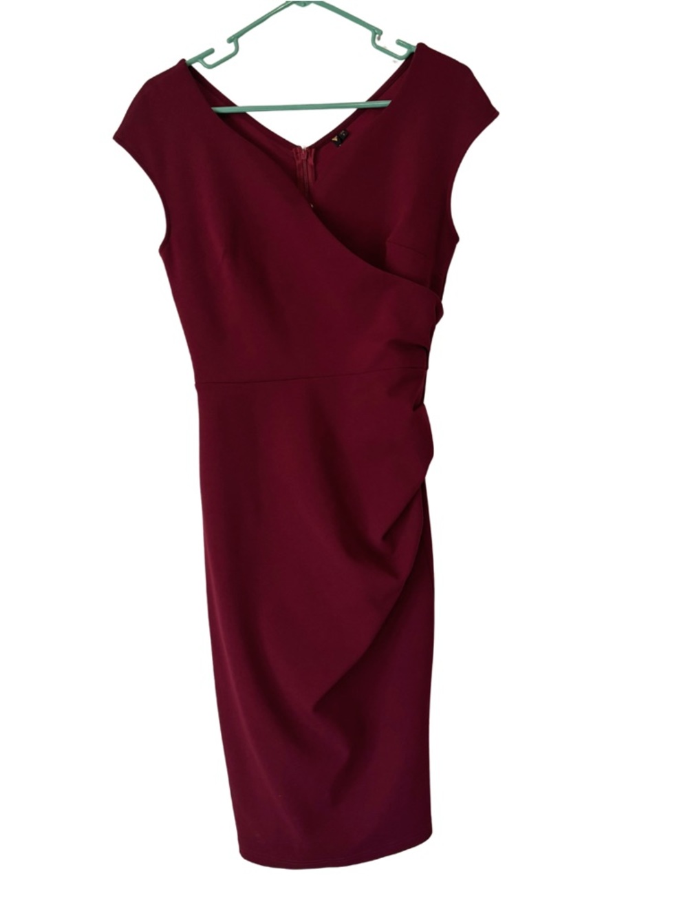 Miusol Sleeveless Faux Wrap-Front Midi Dress in Burgundy